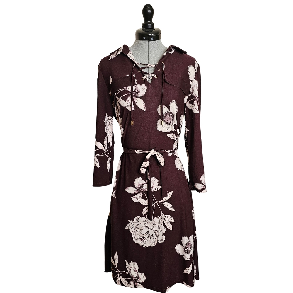 Collared floral long sleeve midi Dress